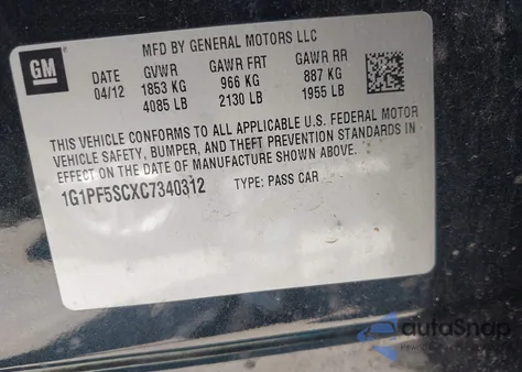 2012 Chevrolet Cruze 1Lt z USA, uszkodzony, nr VIN 1G1PF5SCXC7340312